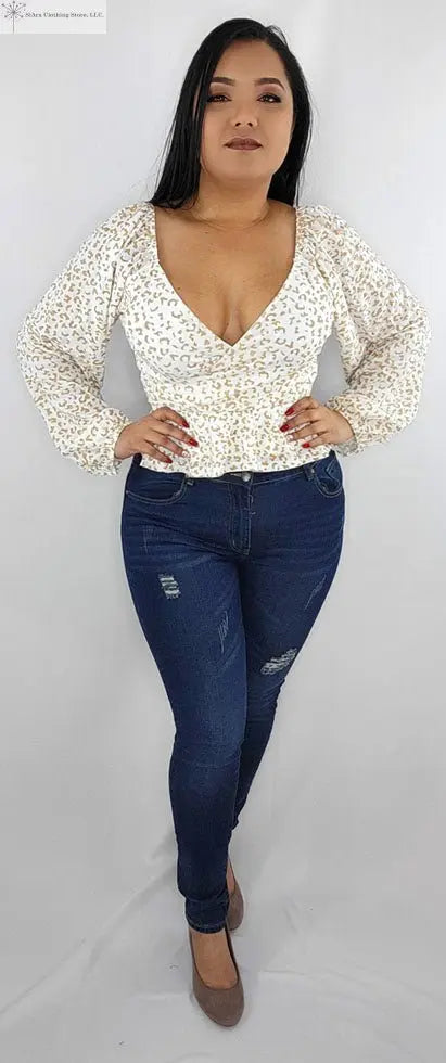 Leopard print crop top | Women's Off-White Long Sleeves SiAra Clothing Store, LLC