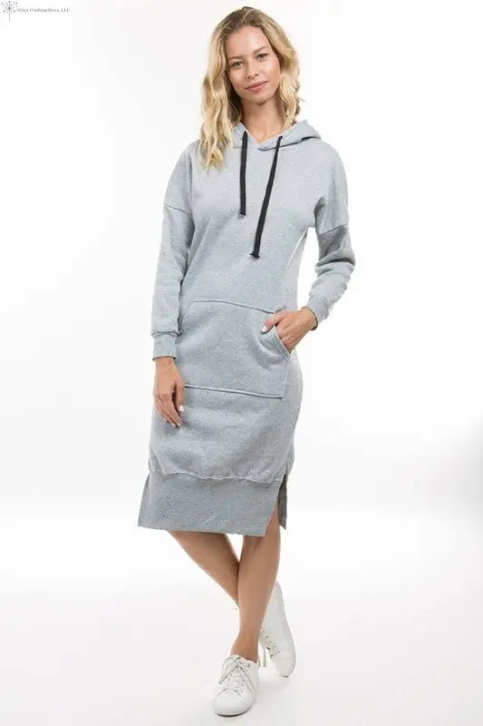 Long Sleeve Hoodie Dress Grey | Sweatshirt Dress with Pockets | SiAra