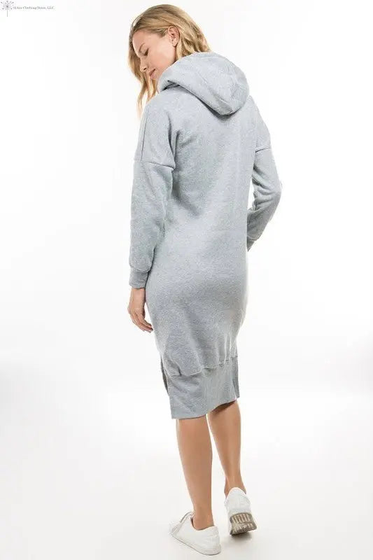Long Sleeve Hoodie Dress Grey Back | Sweatshirt Dress with Pockets | SiAra