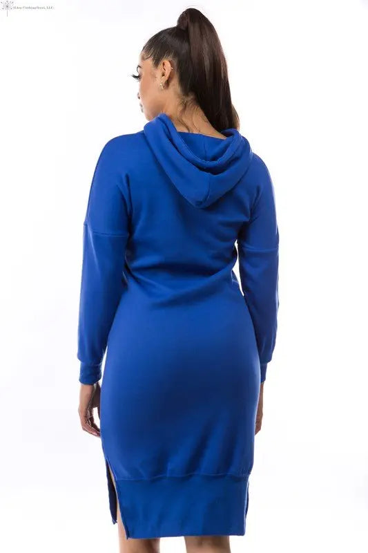 Long Sleeve Sweatshirt Dress Royal Blue Back | Dress with Hood | SiAra 