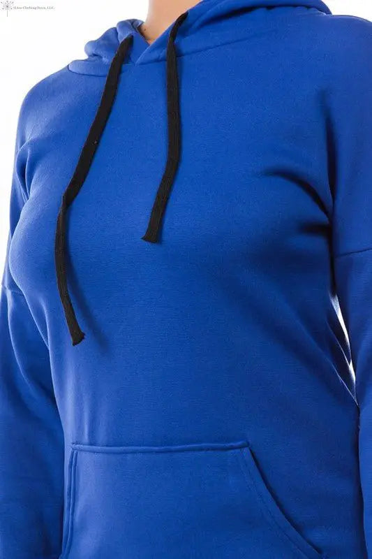 Long Sleeve Sweatshirt Dress Royal Blue Top Closed up | Dress with Hood | SiAra 