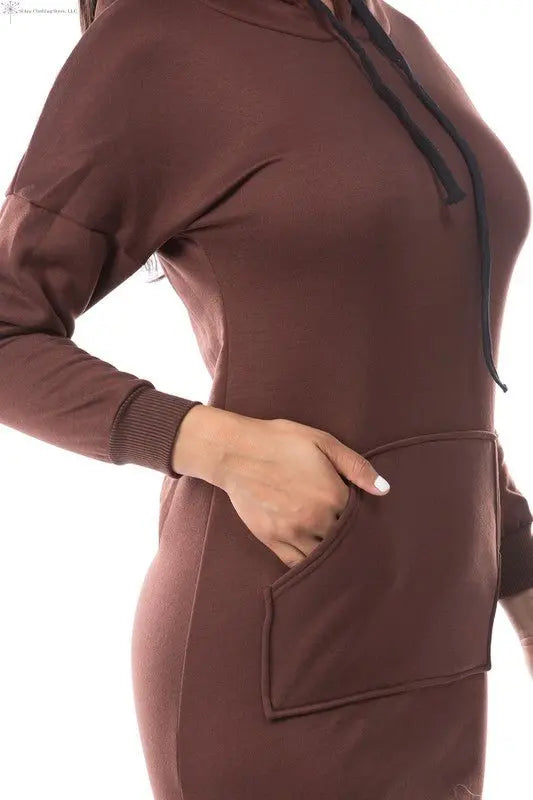Long Sleeve Sweatshirt Dress Brown Side Closed-up | Hoddie Dress Women | SiAra