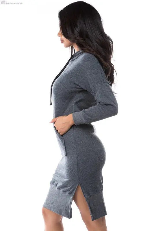 Long Sleeve Sweatshirt Dress Charcoal Side | Plus size Hoodie Dress | SiAra