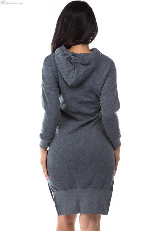 Long Sleeve Sweatshirt Dress  Charcoal Back | Plus size Hoodie Dress | SiAra