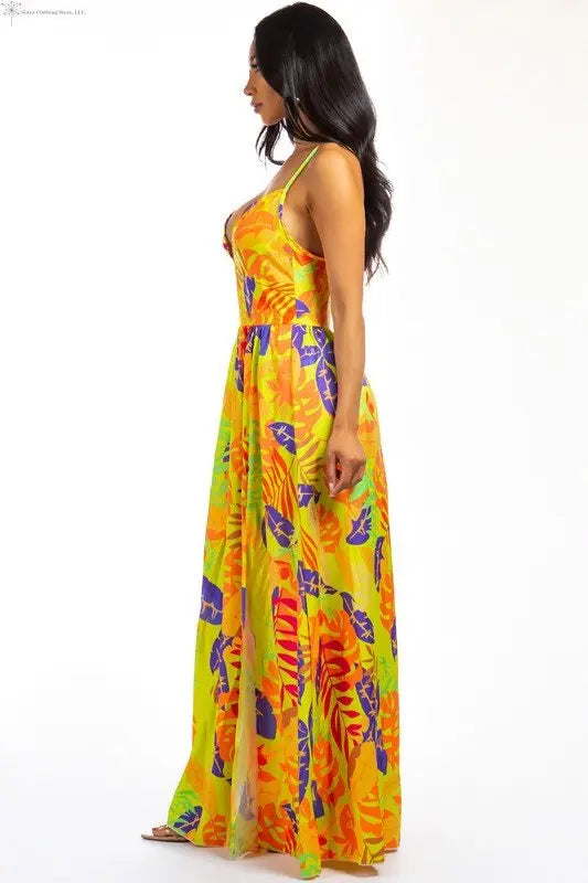 Maxi Dress Multicolor with Side Slit Side | Sleeveless Floral Maxi Dress | SiAra