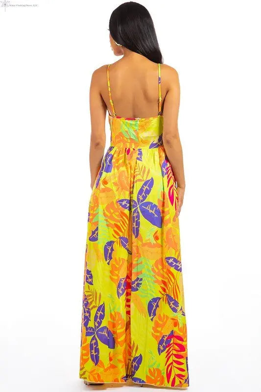 Maxi Dress Multicolor with Side Slit Back | Sleeveless Floral Maxi Dress | SiAra