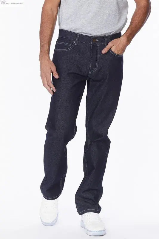 Men's Straight Leg Jeans Raw Blue Front | SiAra Clothing Store, LLC