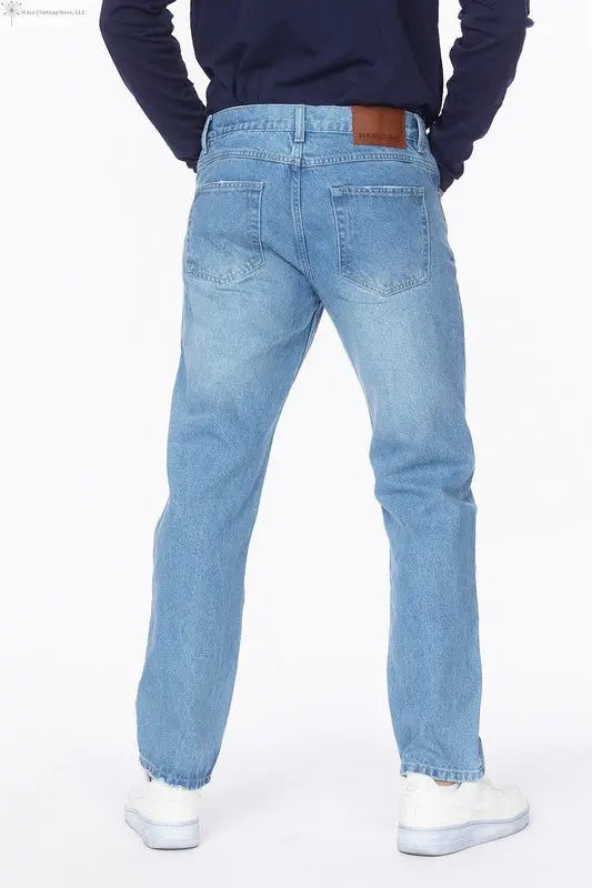 Loose Fit Men's Jeans Straight Light Blue Back | SiAra Clothing Store, LLC