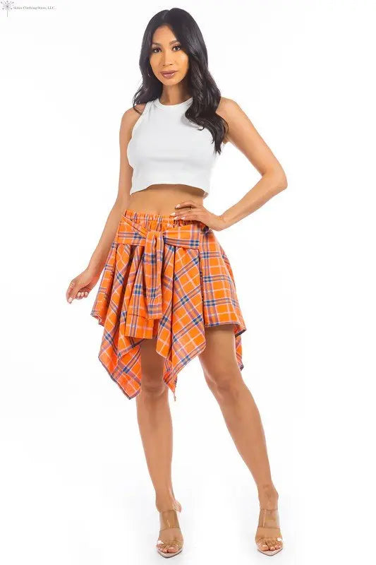 Multicolor Orange Mini Skirt Asymmetrical Hem | Mini Skirt for Women | SiAra