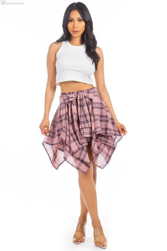 Multicolor Pink Mini Skirt Asymmetrical Hem | Pink Mini Skirt | SiAra