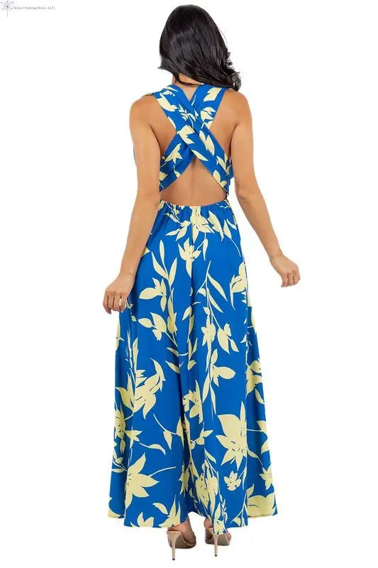 Navy Floral Maxy Dress Side Slit Back | Long Summer Dresses for Women | SiAra