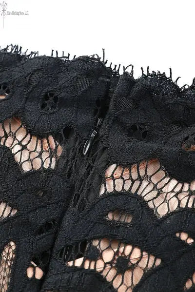 Long Sleeve Lace Dress Off Shoulder Closed-up | Black sequin mini Dress | SiAra
