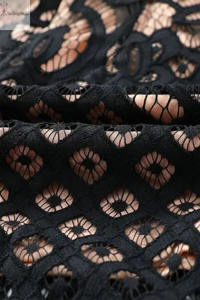 Long Sleeve Lace Dress Off Shoulder Closed-up2 | Black sequin mini Dress | SiAra