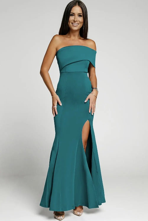 Evening Gown Maxi Dress Off-Shoulder Green | SiAra Clothing Store, LLC
