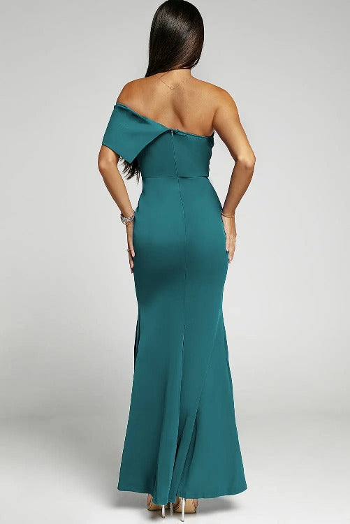 Evening Gown Maxi Dress Off-Shoulder Green Back | SiAra Clothing Store, LLC