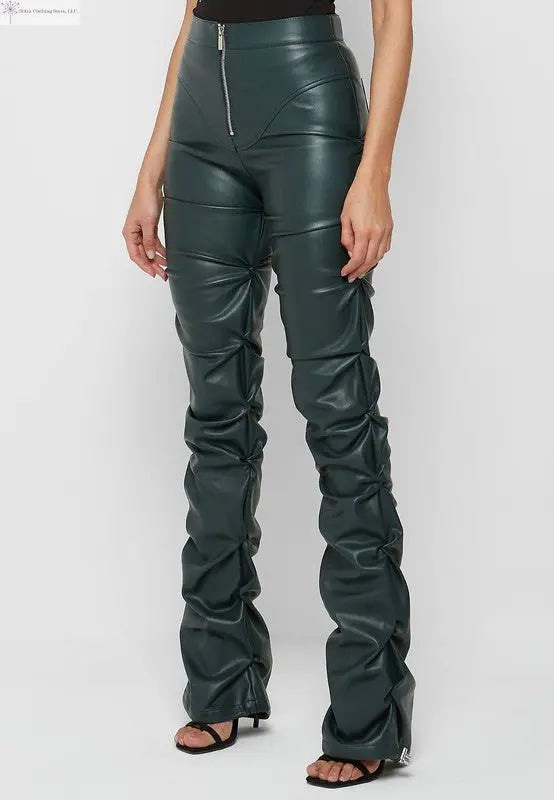 Olive Faux Leather Pants Sided | High Waisted Faux Leather Pants | SiAra