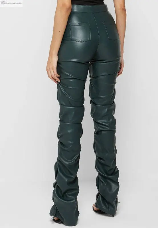 Olive Faux Leather Pants Back | High Waisted Faux Leather Pants | SiAra