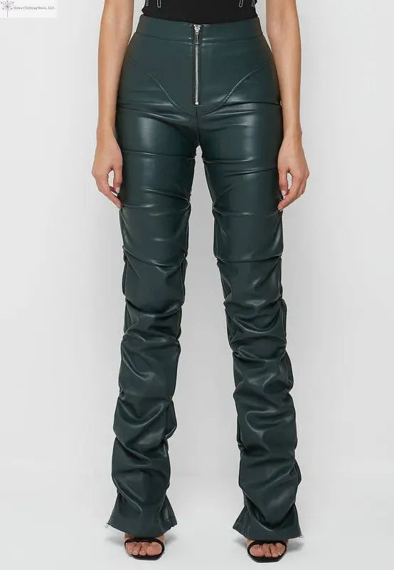 Olive Faux Leather Pants Front | High Waisted Faux Leather Pants | SiAra