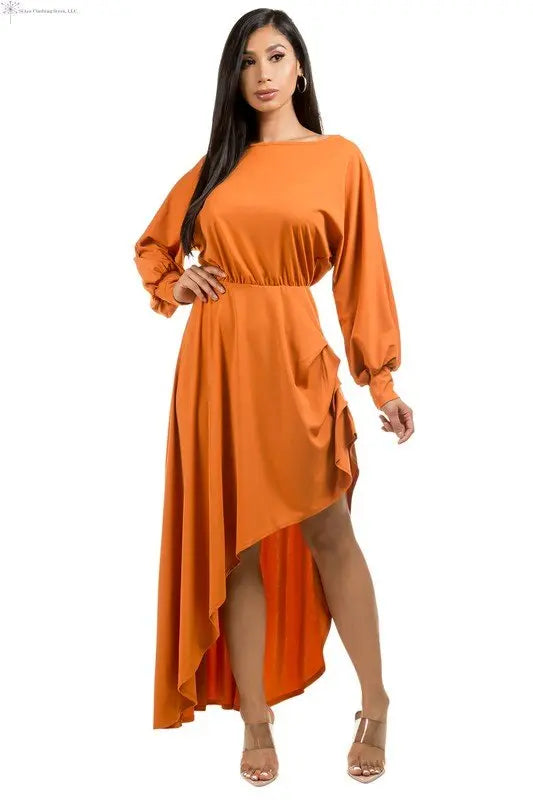 Orange Maxi Dress Side Slit | Flowy Maxi Dress | SiAra