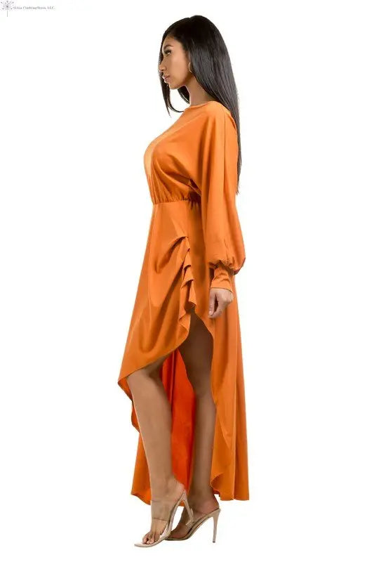 Orange Maxi Dress Side Slit Side | Flowy Maxi Dress | SiAra