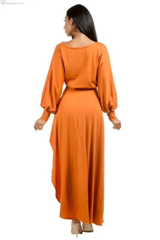 Orange Maxi Dress Side Slit Back | Flowy Maxi Dress | SiAra