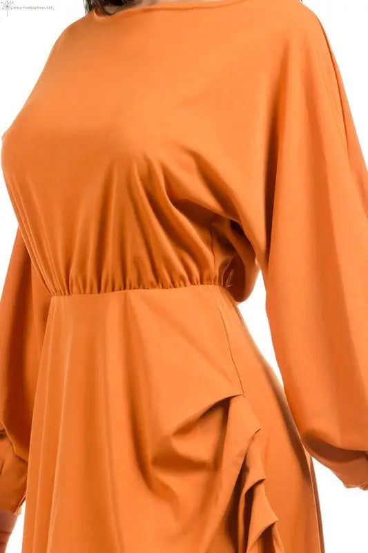 Orange Maxi Dress Side Slit Closed-up | Flowy Maxi Dress | SiAra