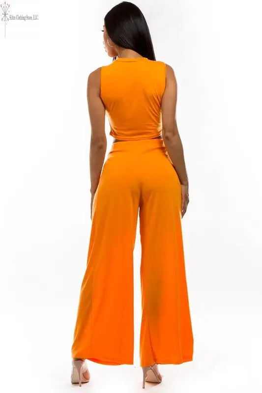 Orange Two Piece Casual Pants Set | Two Piece Pants Set Summer Back | SiAra