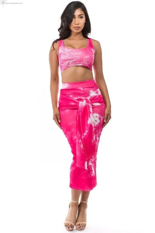 Pink Crop Top and High Waist Skirt Set | Crop Top Matching Set | SiAra