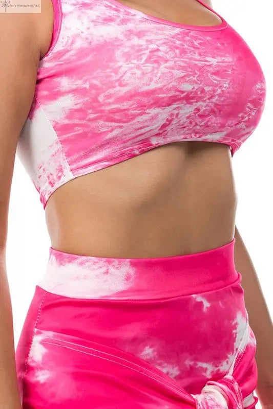 Pink Crop Top and High Waist Skirt Set Closed-up | Crop Top Matching Set | SiAra