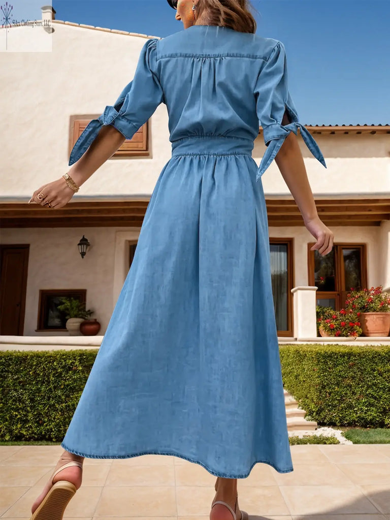 Light Blue Maxi Dress Bottom front Back | Long Blue Dress | SiAra