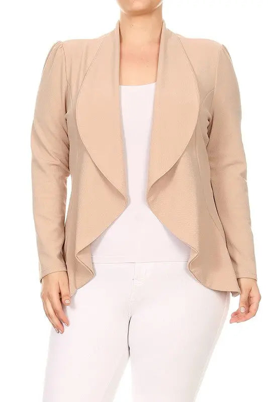 Plus Casual Solid open front jacket blazer Moa Collection