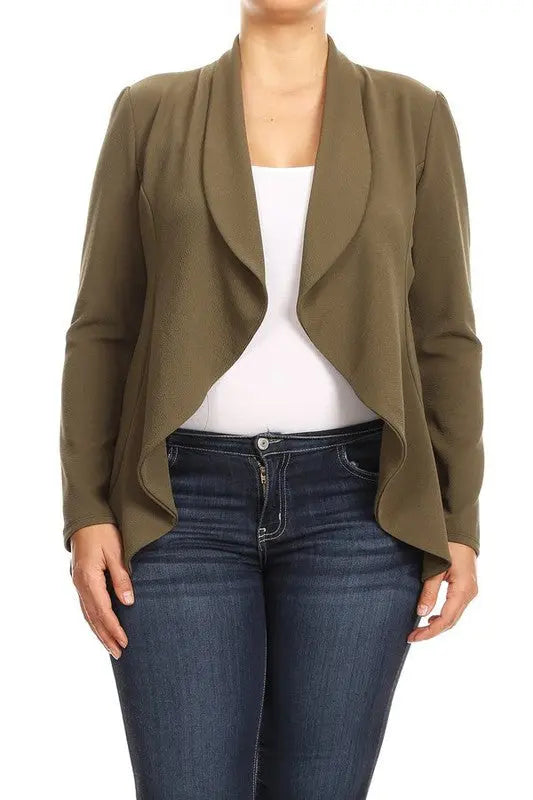 Blazer Jacket Plus Open Front Olive | SiAra Clothing Store, LLC