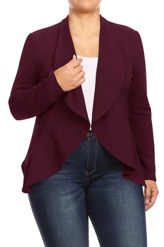 Blazer Jacket Plus Open Front Plum | SiAra Clothing Store, LLC