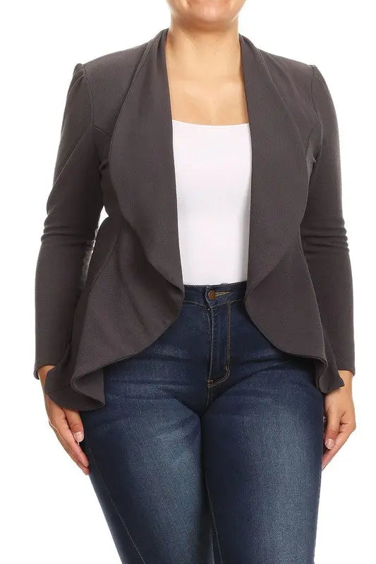 Blazer Jacket Plus Open Front Charcoal | SiAra Clothing Store, LLC