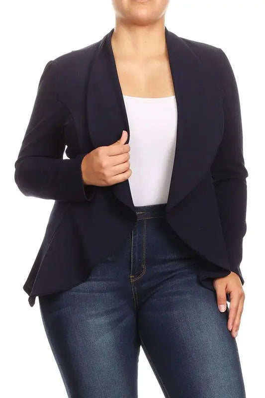 Blazer Jacket Plus Open Front Navy | SiAra Clothing Store, LLC