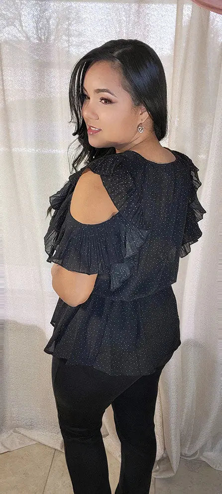 Plus Size Black Blouse Ruffle Sleeves Back | SiAra Clothing Store, LLC