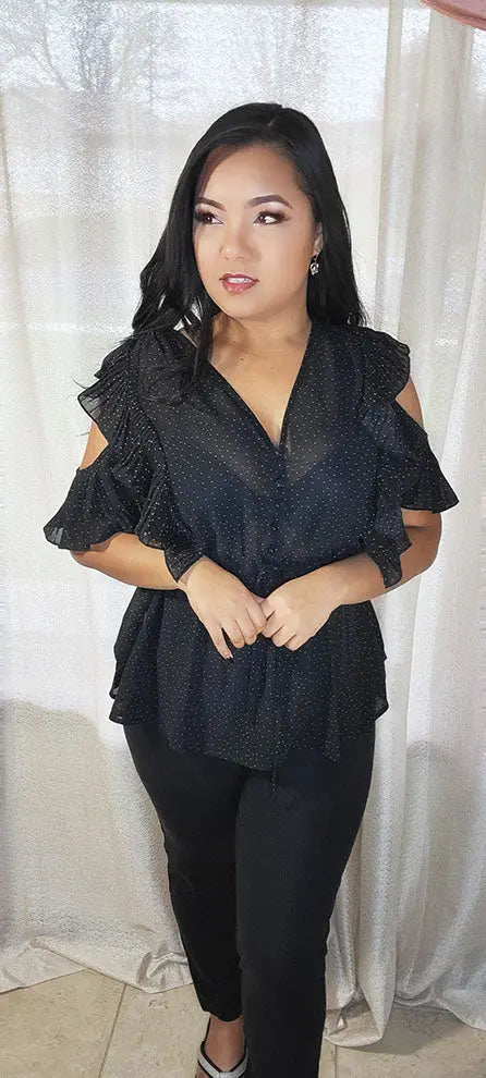 Plus Size Black Blouse Ruffle Sleeves Sided | SiAra Clothing Store, LLC