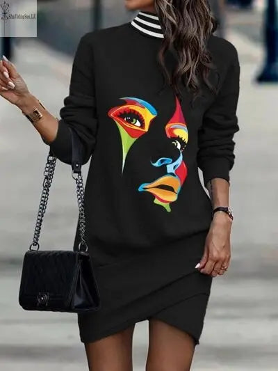 Long Sleeve Sweater Dress Black | Mini Long Sleeve Sweater Dress | SiAra