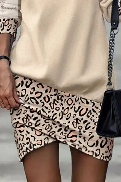 Printed Turtleneck Long Sleeve Mini Dress Trendsi