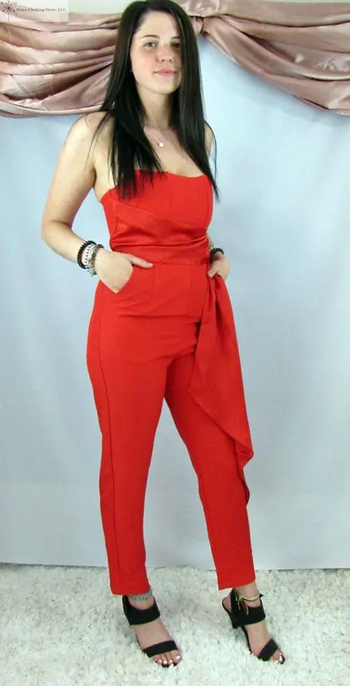 Red strapless Jumpsuit | Women's Red Strapless with Pockets Jumpsuit Sdied2 | SiAra Clothing Store, LLC