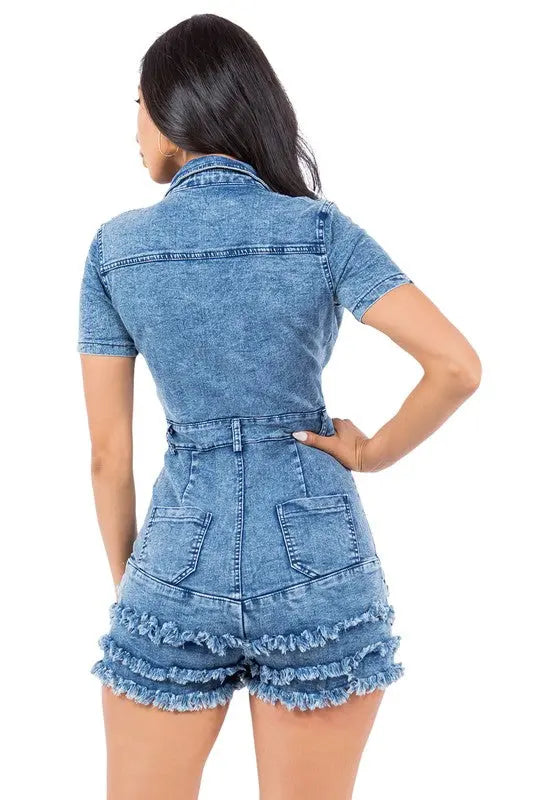Blue Jean Romper Short Sleeves Back | SiAra Clothing Store, LLC