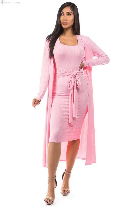 Women's Sweater Knit Midi Dress Front | Belted Midi Dress | SiAra