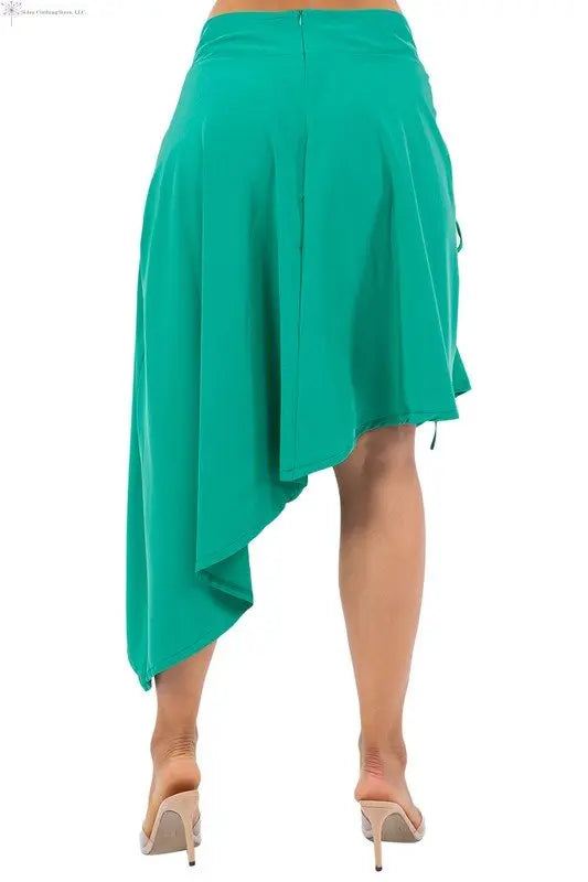 Green Asymmetrical Skirt Ruched Back | Asymmetrical Hem Skirt | SiAra