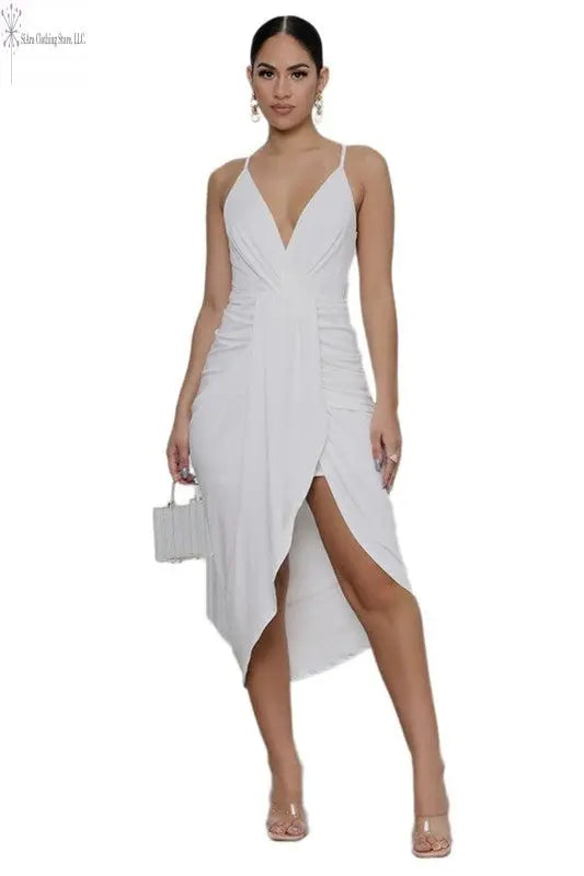 Wrap Sleeveless Midi Dress White | Midi Wrap Dress | SiAra