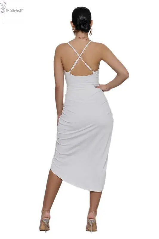 Wrap Sleeveless Midi Dress White Back | Midi Wrap Dress | SiAra