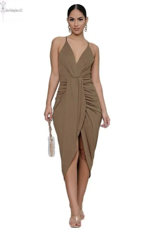 Wrap Sleeveless Midi Dress Deep V-neck | Wrap Midi Dress | SiAra