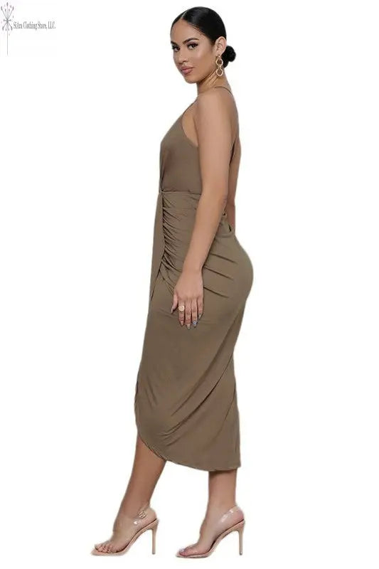 Wrap Sleeveless Midi Dress Deep V-neck Side | Wrap Midi Dress | SiAra