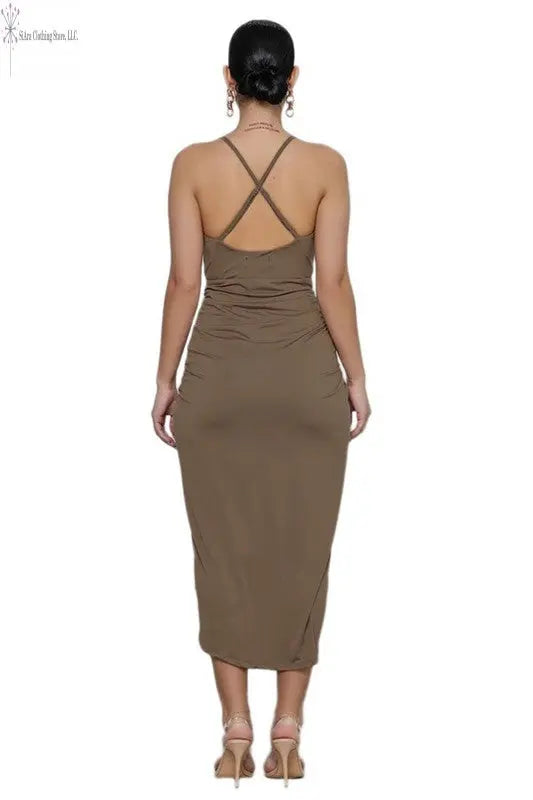 Wrap Sleeveless Midi Dress Deep V-neck Back | Wrap Midi Dress | SiAra