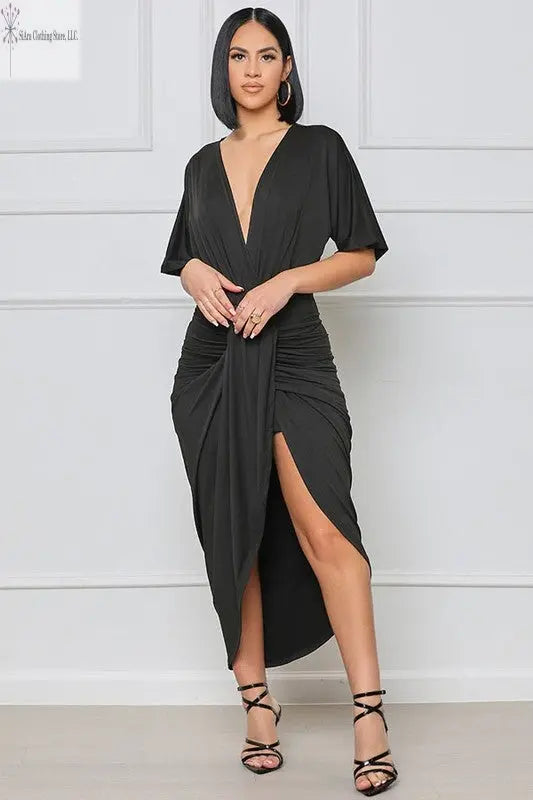 Black Wrap Sleeveless Midi Dress | Sleeveless Midi Dress Casual | SiAra