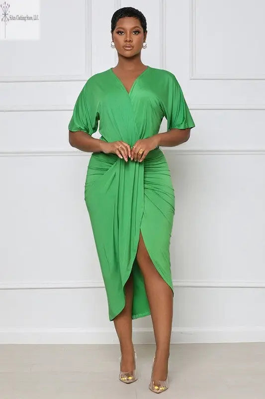 Green Midi Dress With Sleeves  | Plus Size Midi Dress for Weddings | SiAra
